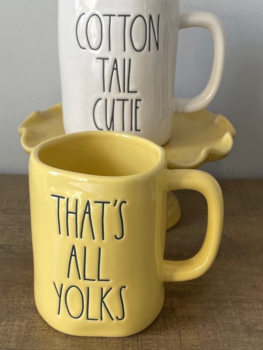 Yellow Ceramic Mug with Black Lettering - 'That's All Yolks'